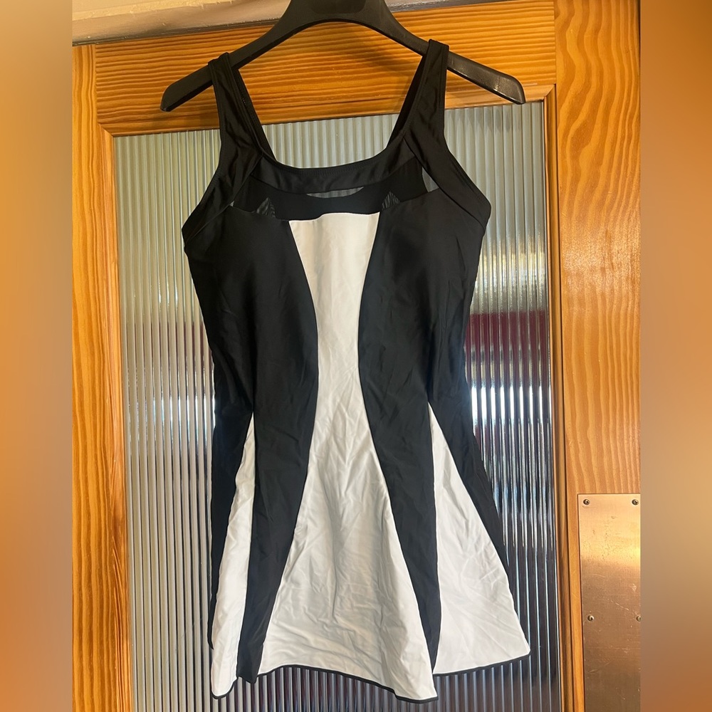 Black and white tennis style swim dress (New)